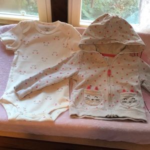 Two winter zip up hoodies and matching onesie